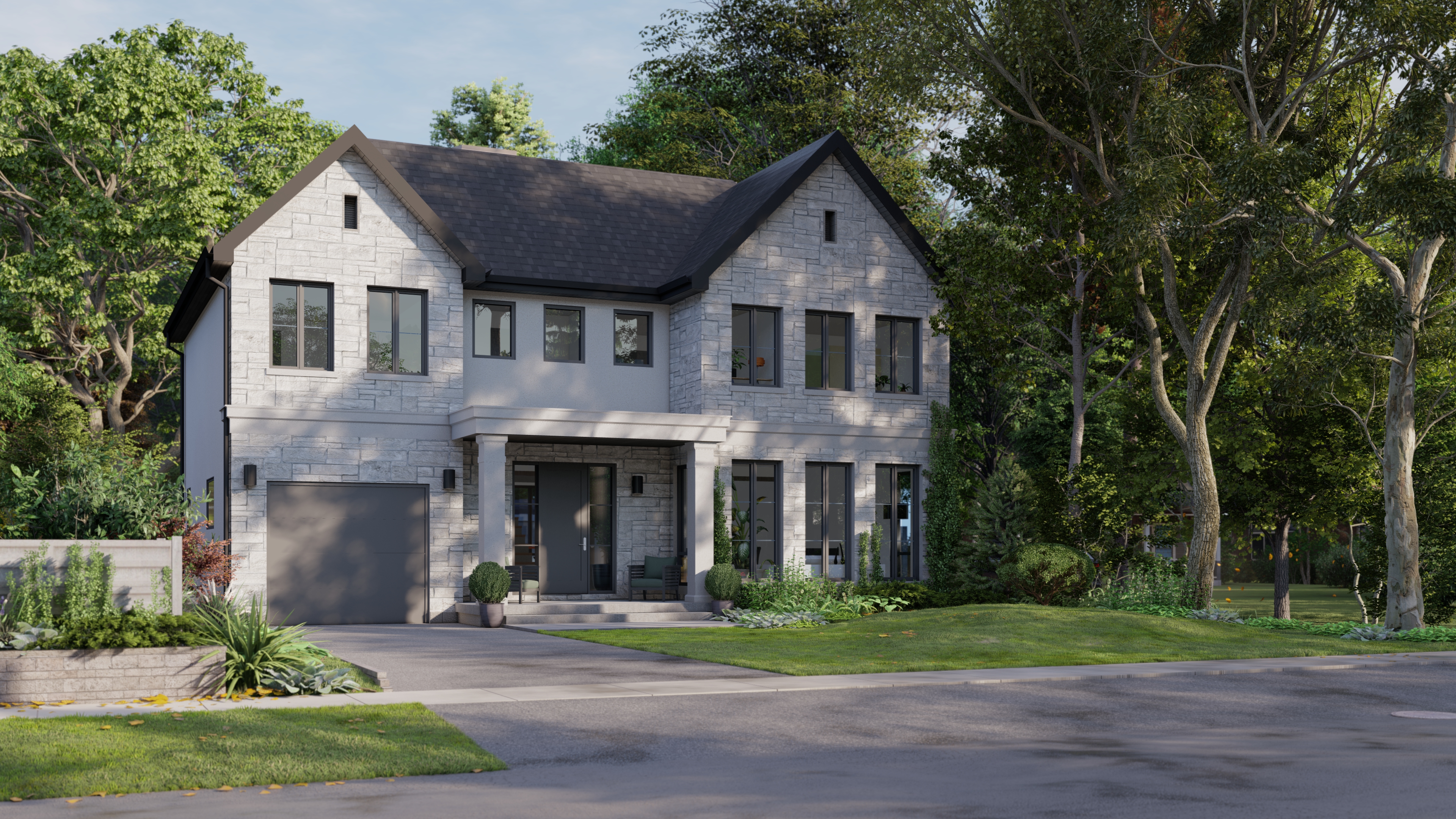 front view of a custom house designed in Revit by AM Design Build